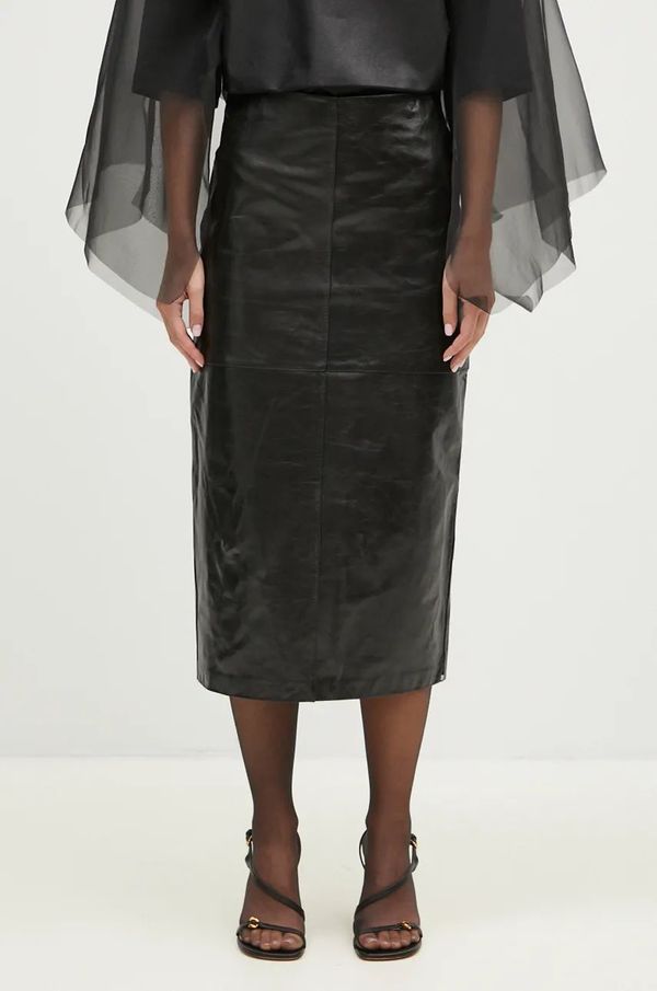 Sportmax Kožna suknja Sportmax Bairo boja: crna, midi, ravna, 2422406012600