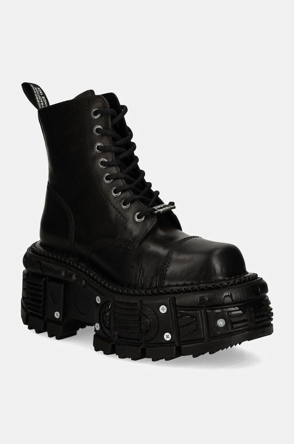 New Rock Kožne čizme New Rock CRUST NEGRO IMPERFECT TANK NEGRO TORNILLOS za žene, boja: crna, ravni potplat, M-TANK083-C1