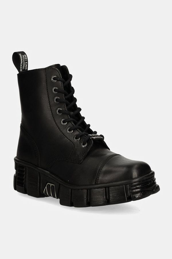 New Rock Kožne čizme New Rock CRUST NEGRO + TOWER CASCO NEGRO za žene, boja: crna, ravni potplat, M-WALL083CCT-S7