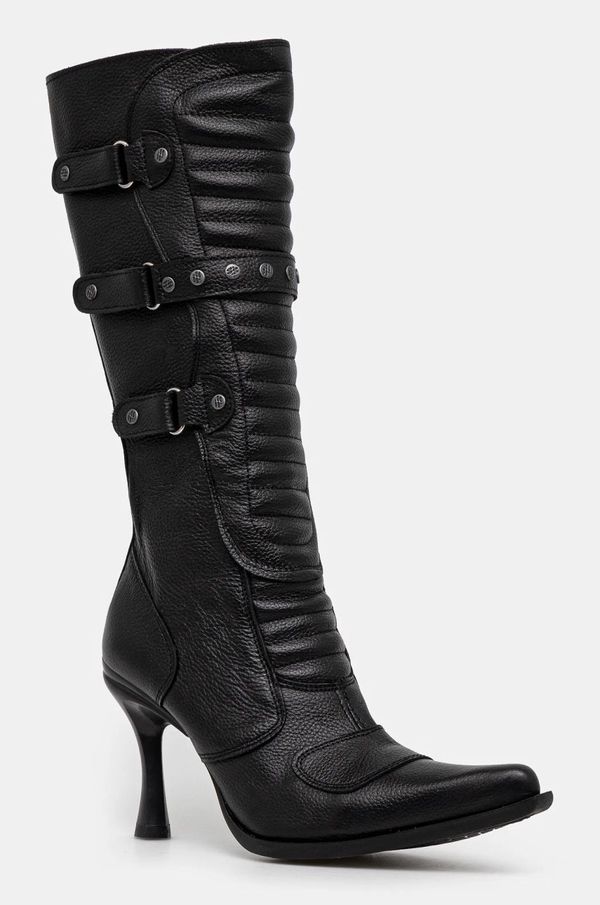 Vetements Kožne čizme VETEMENTS Biker Boots za žene, boja: crna, s tankom potpeticom, WA66BO110B