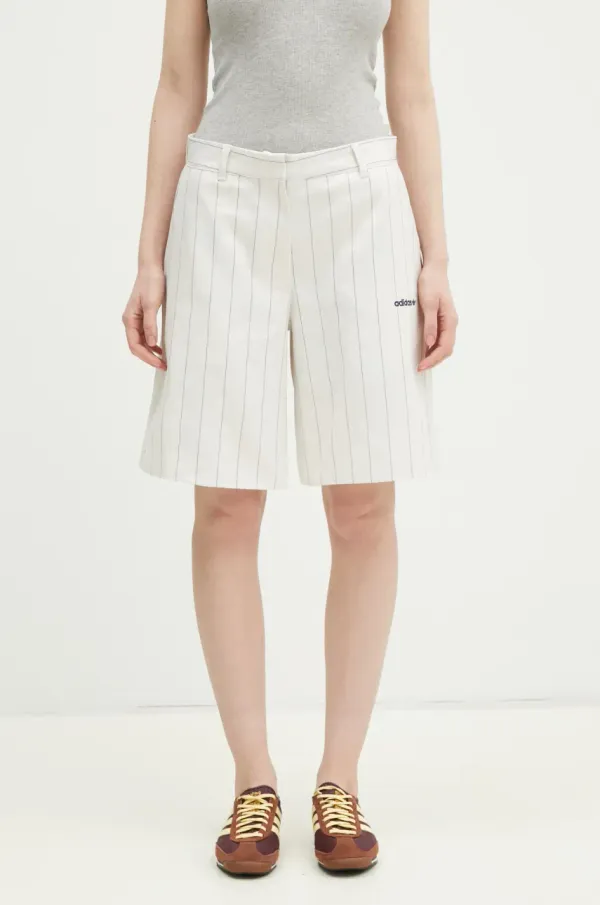 adidas Originals Kratke hlače adidas Originals PINSTRIPE SHORT za žene, boja: bež, s uzorkom, visoki struk, JC7684
