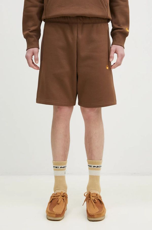 Carhartt WIP Kratke hlače Carhartt WIP Chase Sweat Short za muškarce, boja: smeđa, I033669.218XX