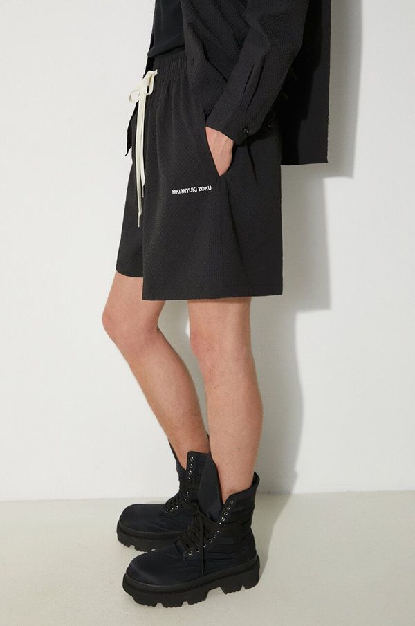 MKI MIYUKI ZOKU Kratke hlače MKI MIYUKI ZOKU Seersucker Shorts za muškarce, boja: crna, SEERSUCKER.SHORTS