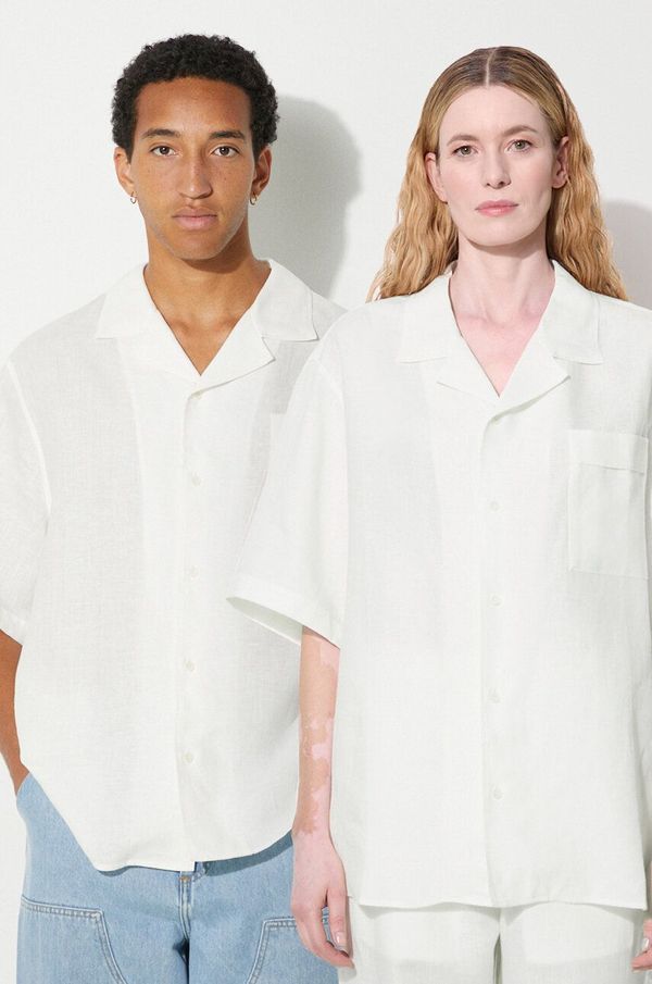 PANGAIA Lanena košulja Pangaia DNA Linen Camp Collar Shirt boja: bijela, relaxed, 10002046