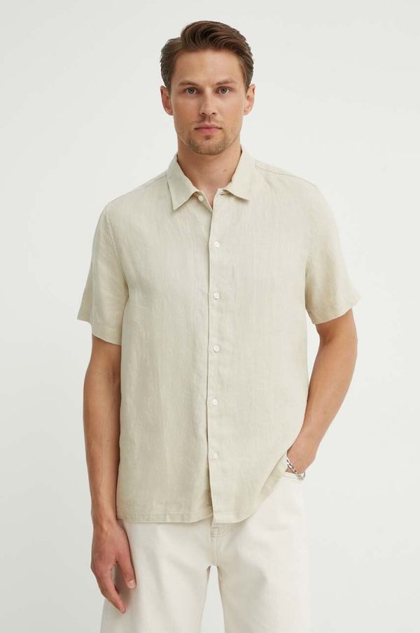 Samsoe Samsoe Lanena košulja Samsoe Samsoe SAAVAN boja: bež, regular, s klasičnim ovratnikom, M24100052