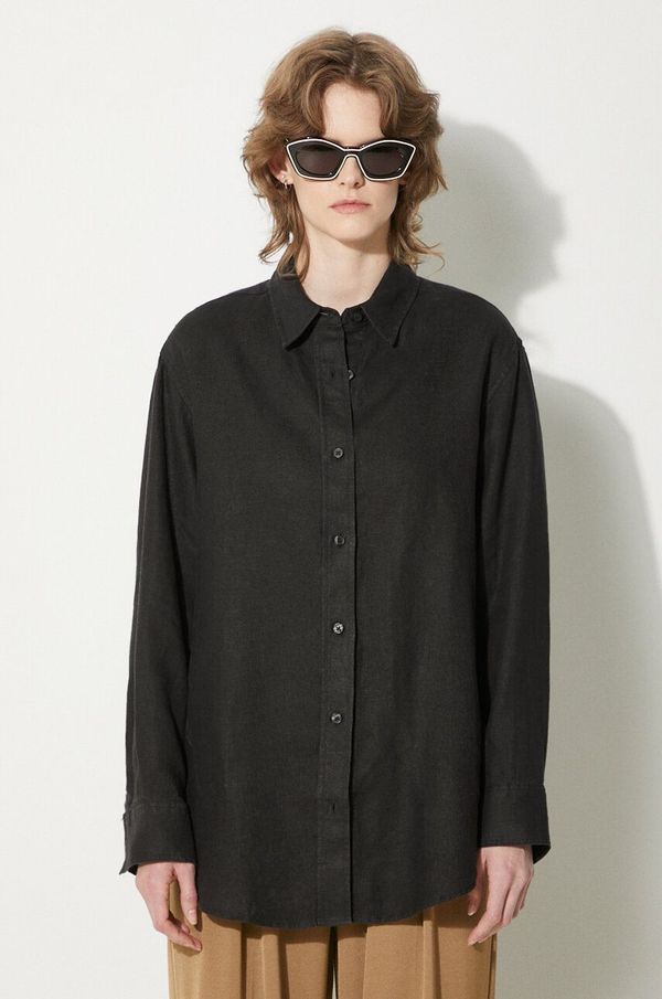 Samsoe Samsoe Lanena košulja Samsoe Samsoe SALOVA boja: crna, relaxed, s klasičnim ovratnikom, F24100188