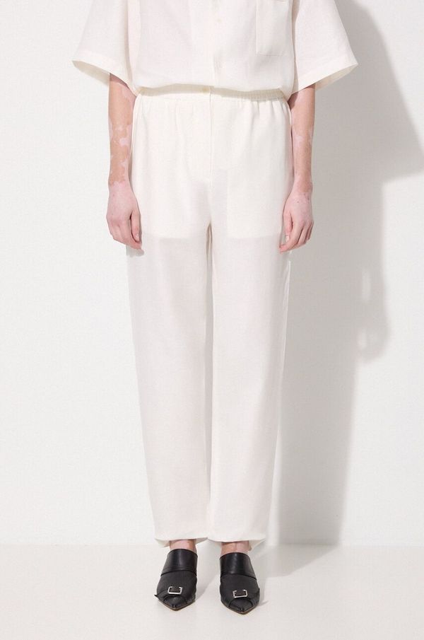 PANGAIA Lanene hlače Pangaia DNA Linen Trousers boja: bijela, ravni kroj, visoki struk, 10001914