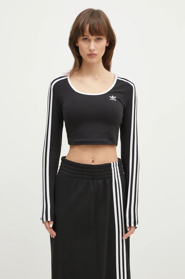 adidas Originals Majica dugih rukava adidas Originals 3S LS CROP za žene, boja: crna, JD4624