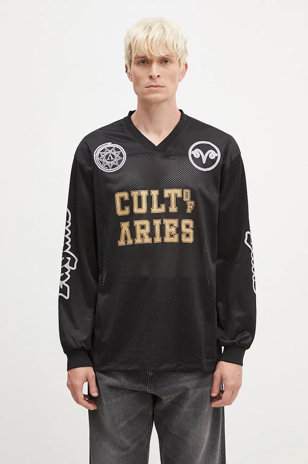 Aries Majica dugih rukava Aries Cult Leader Airtex Longsleeve Tee za muškarce, boja: crna, s tiskom, AR4002002