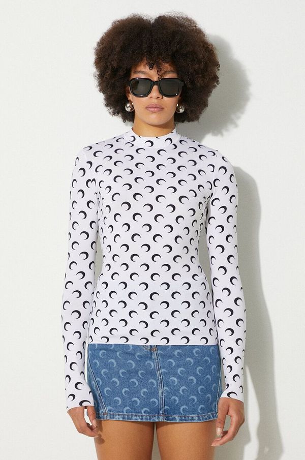 Marine Serre Majica dugih rukava Marine Serre Moon Printed Jersey Second Skin Highneck Top za žene, boja: bijela, s poludolčevitom, WTS005A