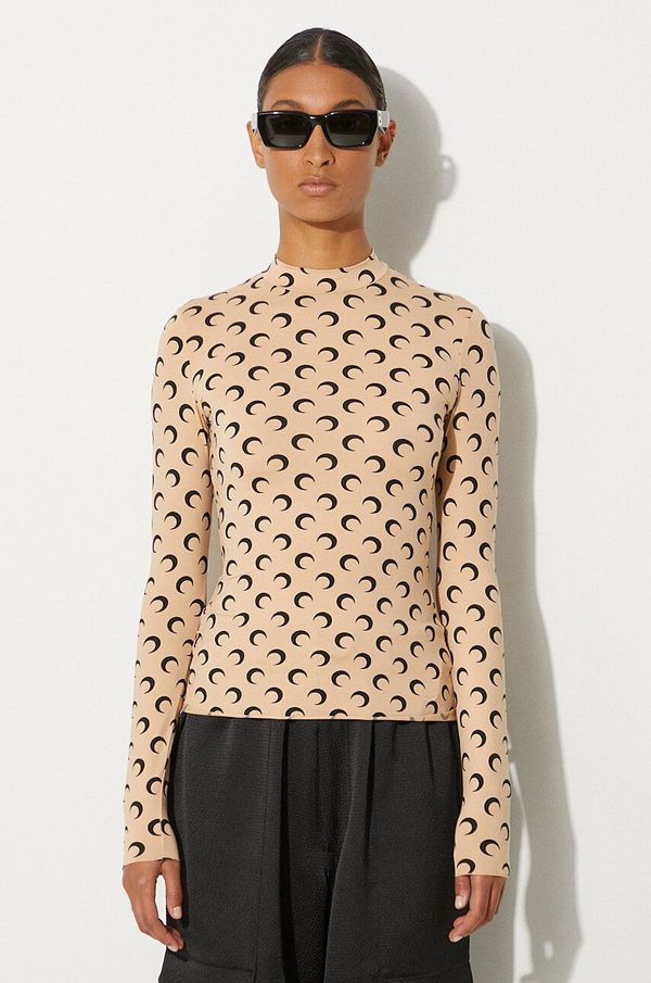 Marine Serre Majica dugih rukava Marine Serre Recycled Moon Jersey Second Skin Highneck Top za žene, boja: bež, s poludolčevitom, WTS005A.CJER0001