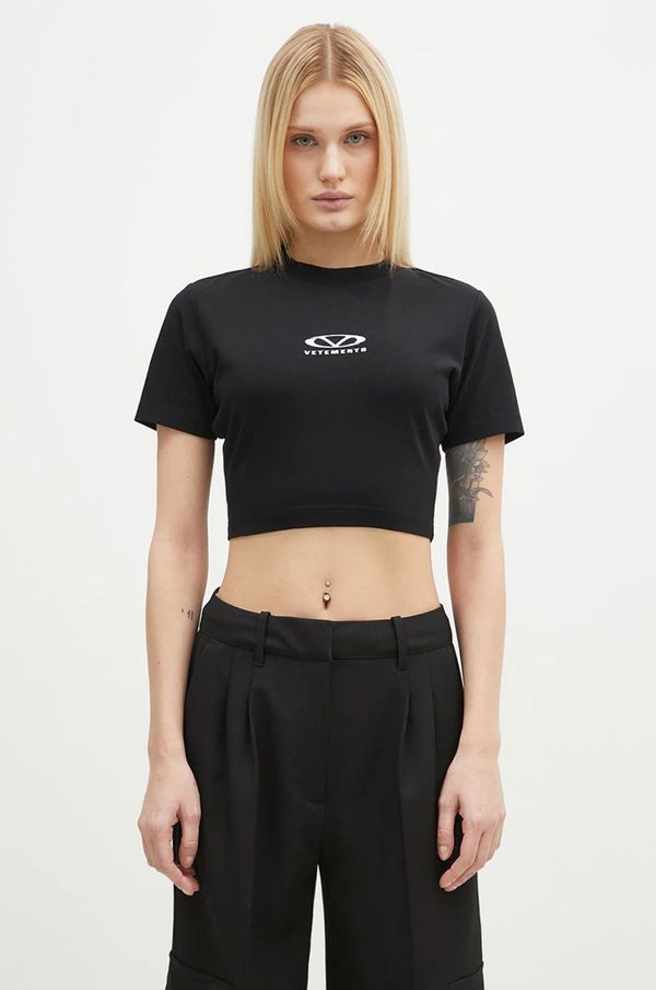 Vetements Majica kratkih rukava VETEMENTS Oval Logo Cropped Fitted za žene, boja: crna, WA66TR700BW