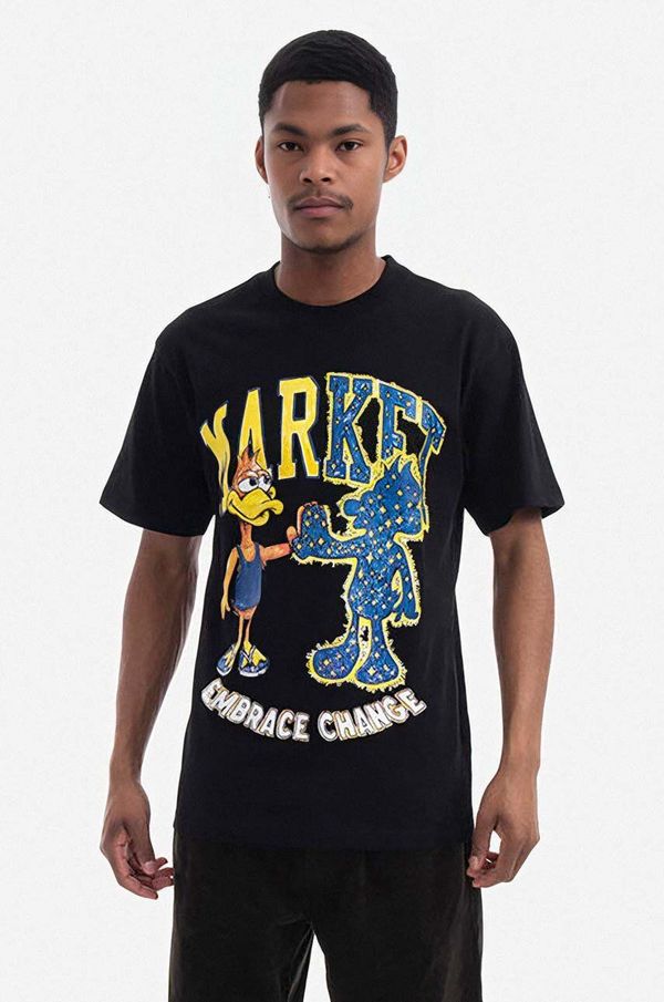 Market Pamučna majica Market boja: crna, s tiskom, 399000616-16