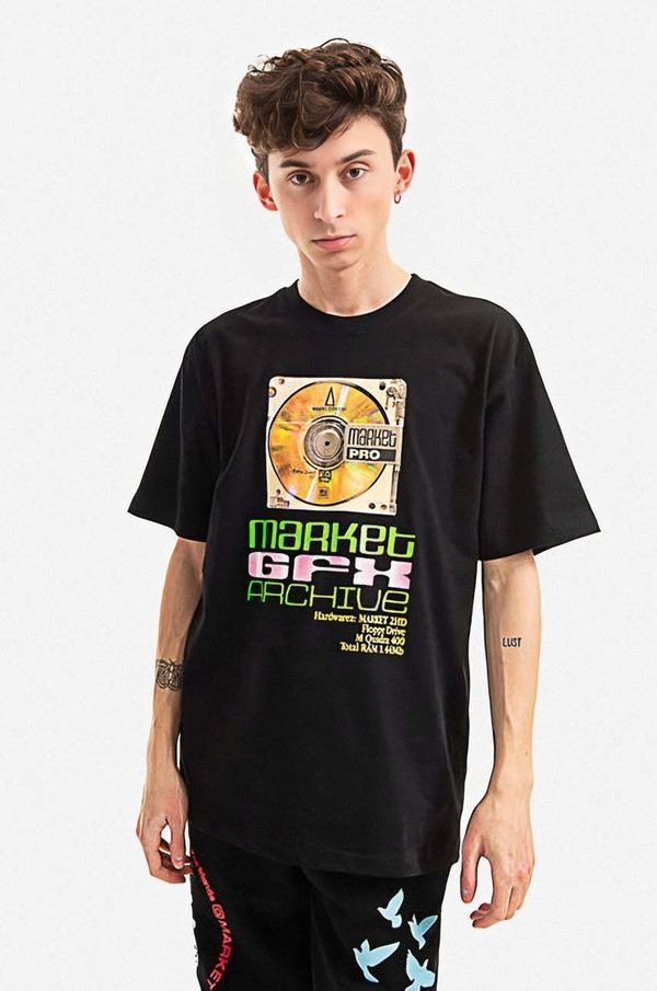 Market Pamučna majica Market boja: crna, s uzorkom, 399000993-001