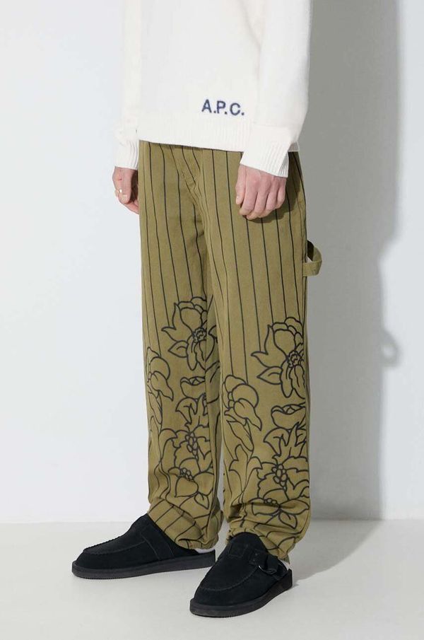 Market Pamučne hlače Market boja: zelena, ravni kroj