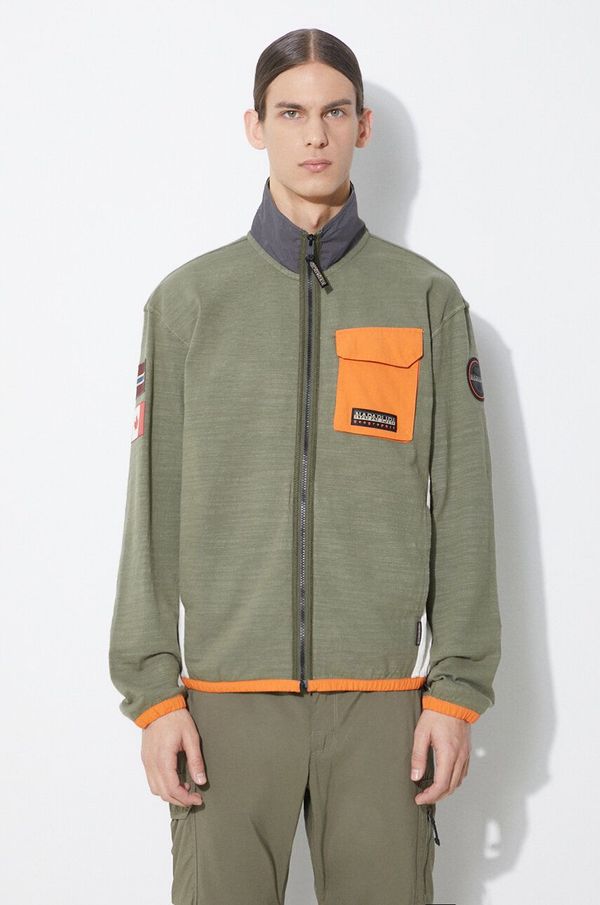 Napapijri Pamučna dukserica Napapijri B-Tepees Fz za muškarce, boja: zelena, s uzorkom, NP0A4HP4GAE1