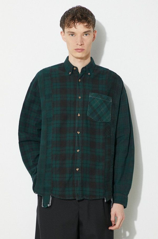 Needles Pamučna košulja Needles Flannel Shirt za muškarce, boja: zelena, relaxed, s button-down ovratnikom, NS303