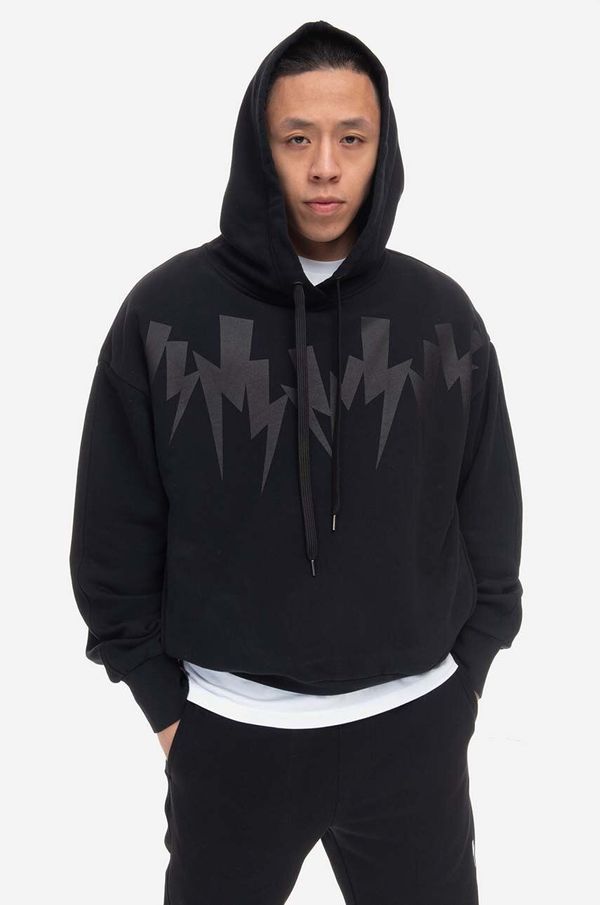 Neil Barrett Pamučna dukserica Neil Barett za muškarce, boja: crna, s kapuljačom, s tiskom, PBJS153.U517S-3544