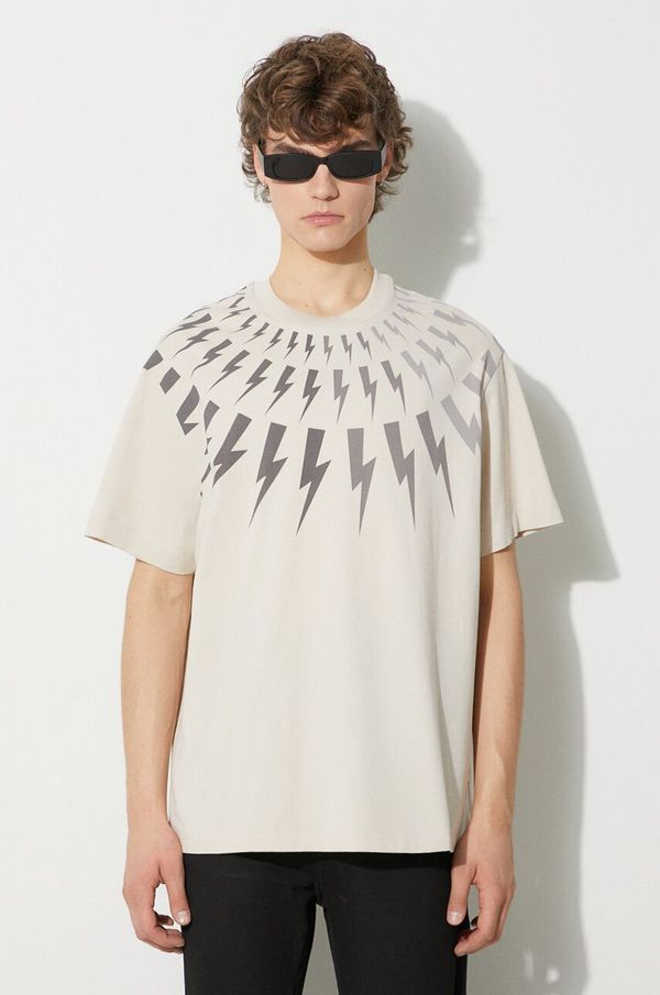 Neil Barrett Pamučna majica Neil Barett EASY DROPPED SHOULDER FAIRISLE za muškarce, boja: bež, s tiskom, PBJT165.V502S.3643