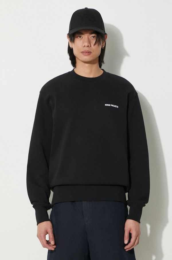 Norse Projects Pamučna dukserica Norse Projects Arne Relaxed Organic Logo za muškarce, boja: crna, s tiskom, N20.1302.9999