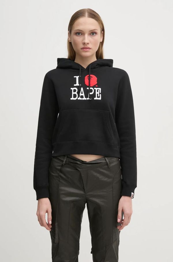 A Bathing Ape Pamučna dukserica A Bathing Ape I LOVE BAPE PULLOVER HOODIE za žene, boja: crna, s kapuljačom, s aplikacijom, 1K80214002