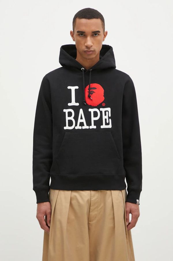 A Bathing Ape Pamučna dukserica A Bathing Ape I Love Bape Pullover za muškarce, boja: crna, s kapuljačom, s aplikacijom, 1K80114005