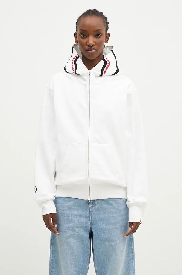 A Bathing Ape Pamučna dukserica A Bathing Ape Shark Full Zip za žene, boja: bijela, s kapuljačom, s tiskom, 1K80215008