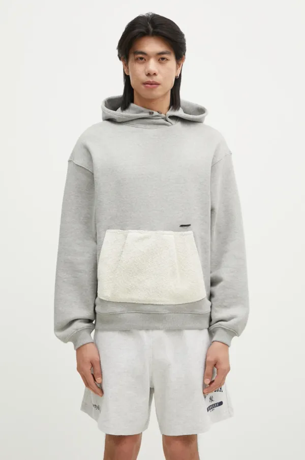 Ader Error Pamučna dukserica Ader Error za muškarce, boja: siva, s kapuljačom, bez uzorka, BN01FWHD0106GR