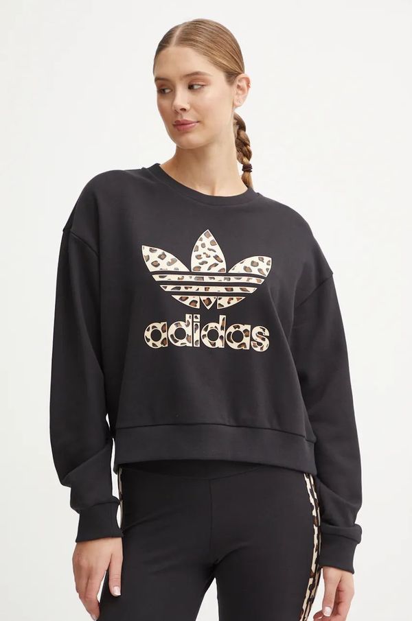 adidas Originals Pamučna dukserica adidas Originals Leopard Sweat za žene, boja: crna, s tiskom, IW8480