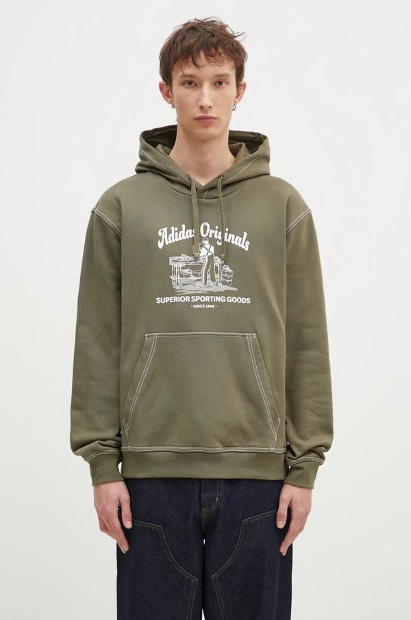 adidas Originals Pamučna dukserica adidas Originals Wabash za muškarce, boja: zelena, s kapuljačom, s tiskom, JP4482