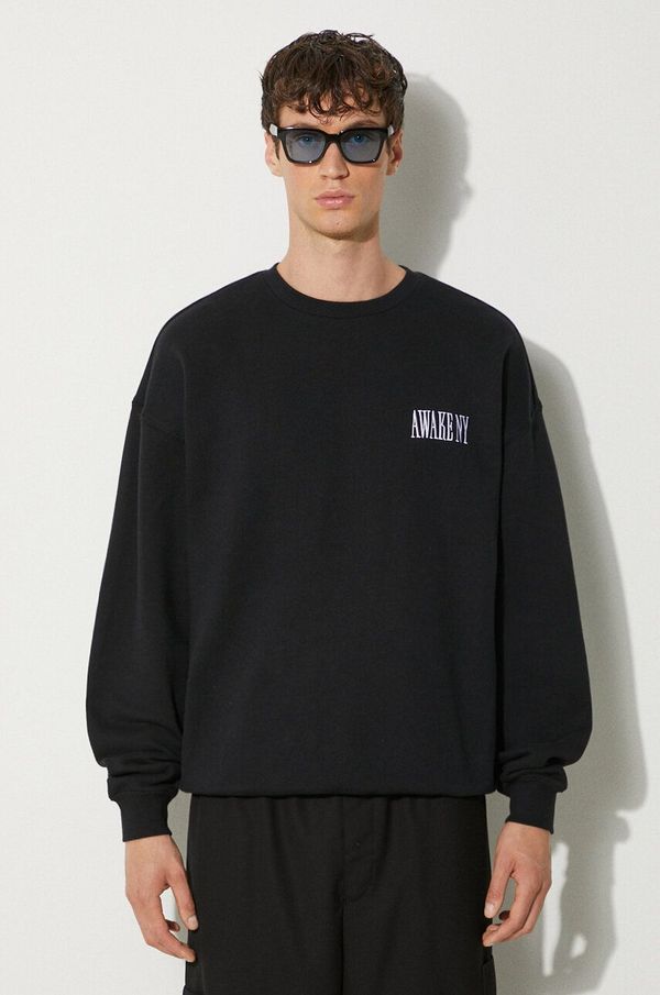 Awake NY Pamučna dukserica Awake NY Awake Crewneck za muškarce, boja: crna, s aplikacijom, SP24-CN002