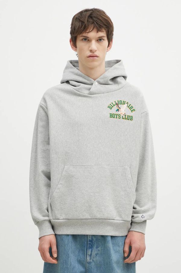 Billionaire Boys Club Pamučna dukserica Billionaire Boys Club Duck Varsity Embroidered Popover Hood za muškarce, boja: siva, s kapuljačom, s aplikacijom, B24451