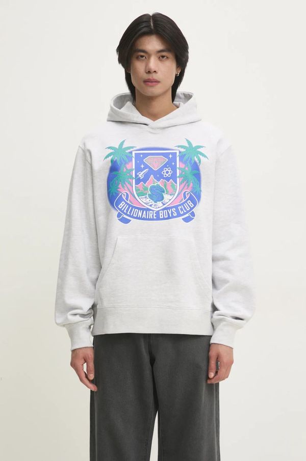 Billionaire Boys Club Pamučna dukserica Billionaire Boys Club Tropical Crest Popover Hood za muškarce, boja: siva, s kapuljačom, s tiskom, B24447