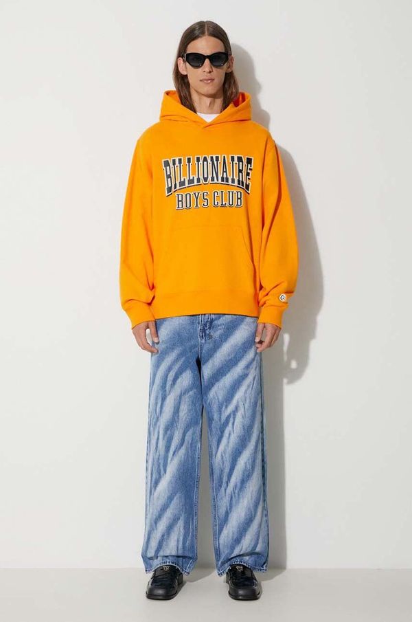 Billionaire Boys Club Pamučna dukserica Billionaire Boys Club VARSITY LOGO POPOVER HOOD za muškarce, boja: narančasta, s kapuljačom, s tiskom, B23328