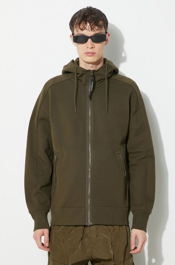 C.P. Company Pamučna dukserica C.P. Company Diagonal Raised Fleece Goggle za muškarce, boja: zelena, s kapuljačom, bez uzorka, 16CMSS082A005086W