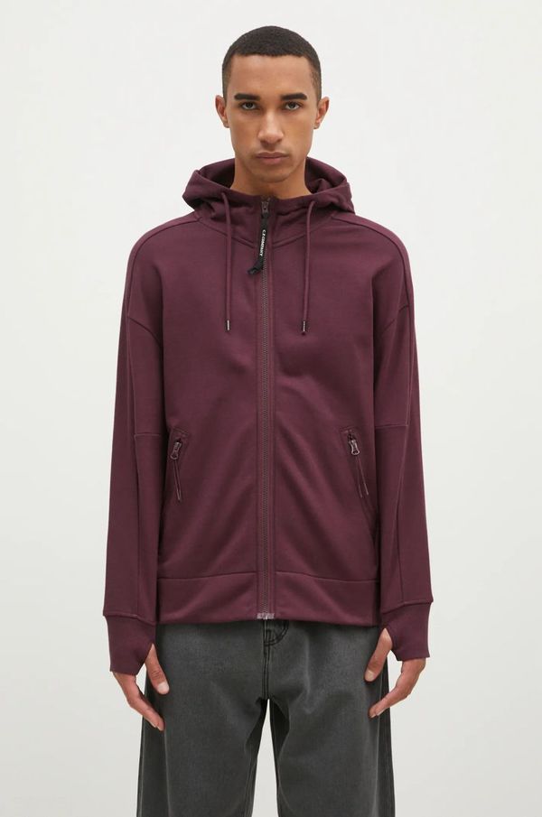 C.P. Company Pamučna dukserica C.P. Company Diagonal Raised Fleece Goggle Zipped za muškarce, boja: ljubičasta, s kapuljačom, bez uzorka, 17CMSS028A005086W