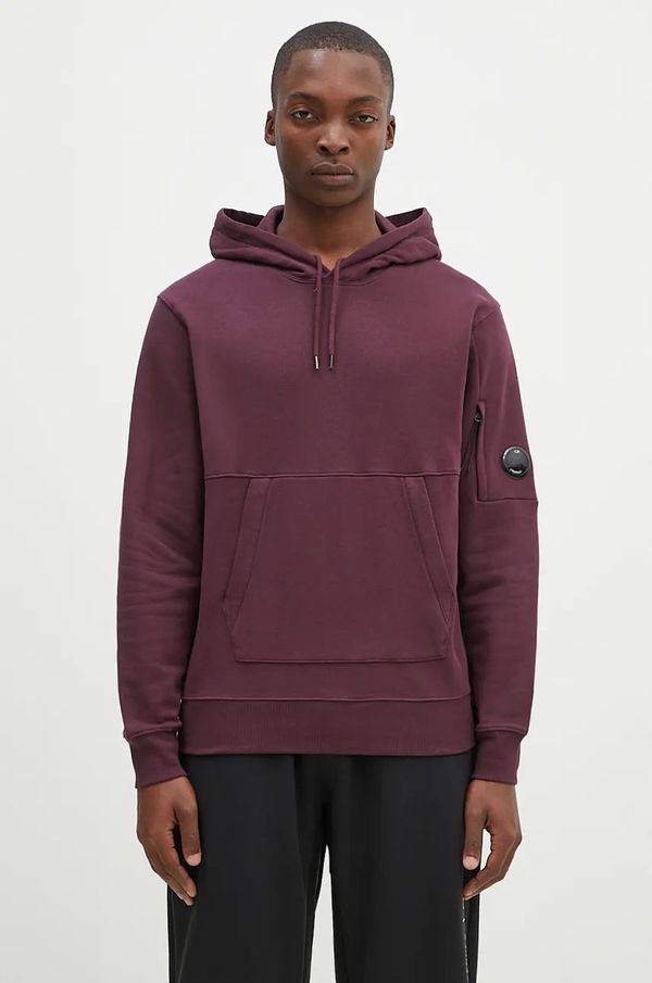 C.P. Company Pamučna dukserica C.P. Company Diagonal Raised Fleece Lens Hooded Sweatshirt za muškarce, boja: ljubičasta, s kapuljačom, bez uzorka, 17CMSS024A005086