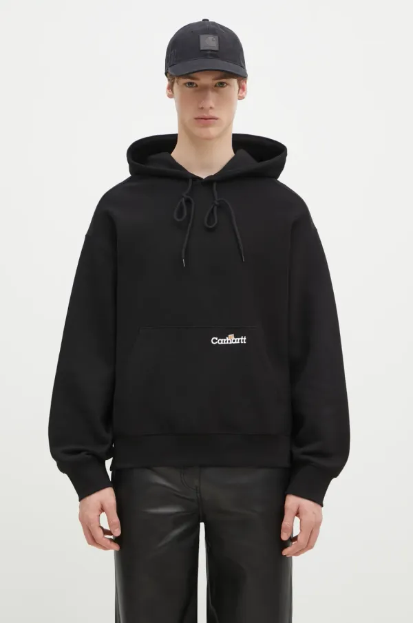Carhartt WIP Pamučna dukserica Carhartt WIP Hooded Label Script Sweat za muškarce, boja: crna, s kapuljačom, s aplikacijom, I034430.89XX