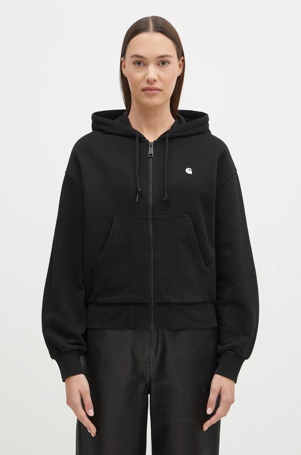 Carhartt WIP Pamučna dukserica Carhartt WIP za žene, boja: crna, s kapuljačom, bez uzorka