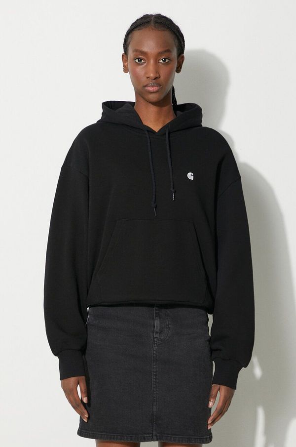 Carhartt WIP Pamučna dukserica Carhartt WIP za žene, boja: crna, s kapuljačom, s aplikacijom