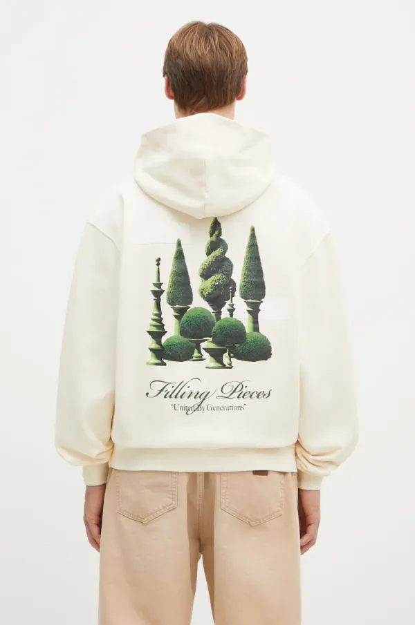 Filling Pieces Pamučna dukserica Filling Pieces boja: bež, s kapuljačom, s tiskom, 80699849936