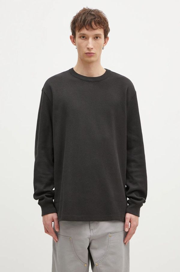 Filson Pamučna dukserica Filson Waffle Knit Thermal Crew za muškarce, boja: crna, bez uzorka, FMTEE0012