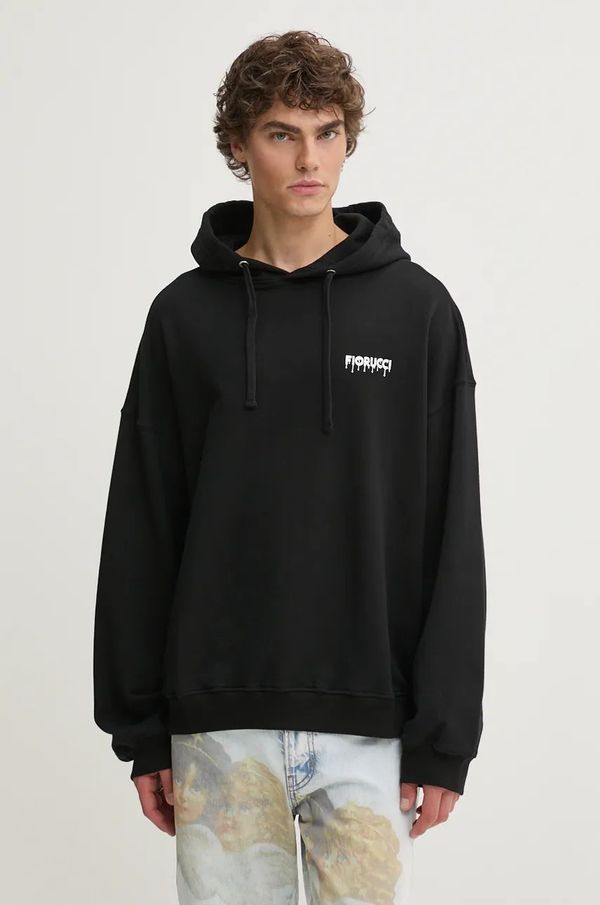 Fiorucci Pamučna dukserica Fiorucci za muškarce, boja: crna, s kapuljačom, s tiskom, U01FPSHO092CJ05BK04