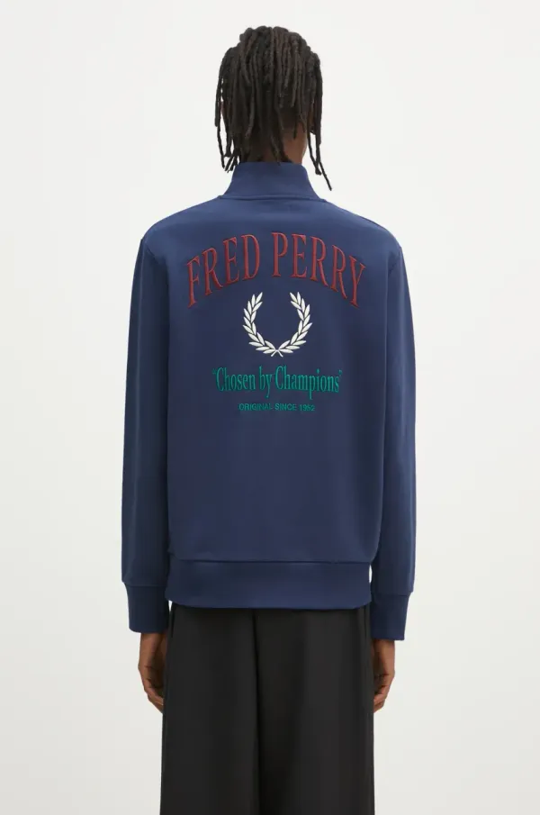 Fred Perry Pamučna dukserica Fred Perry za muškarce, boja: tamno plava, s aplikacijom, M9847.X86