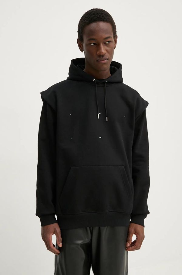 HELIOT EMIL Pamučna dukserica Heliot Emil boja: crna, s kapuljačom, s tiskom, HE.M.08.053.BLK01