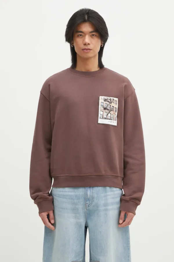 Helmut Lang Pamučna dukserica Helmut Lang Pstcard Cr Bk.Cmbd 1 za muškarce, boja: smeđa, s tiskom, O10HM524