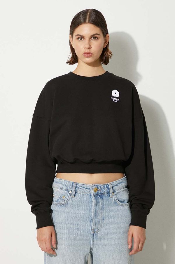 Kenzo Pamučna dukserica Kenzo Flower Boke 2.0 Cropped Sweat za žene, boja: crna, s aplikacijom, FE62SW1664MI.99J