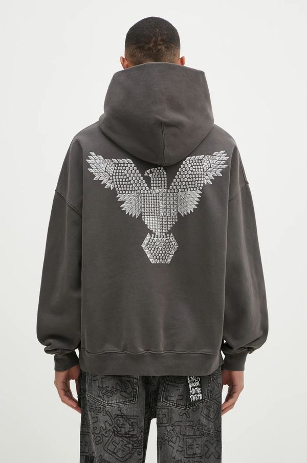 KSUBI Pamučna dukserica KSUBI Eagle Ekcess za muškarce, boja: siva, s kapuljačom, s aplikacijom, MPS25FL009