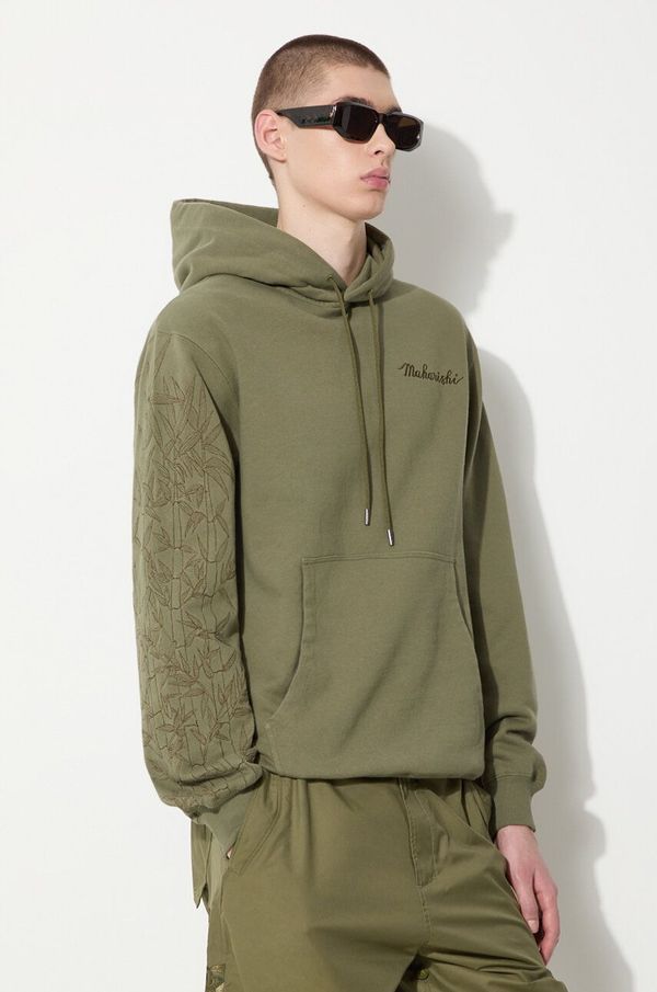 Maharishi Pamučna dukserica Maharishi Dragon Bamboo Hooded Sweat za muškarce, boja: zelena, s kapuljačom, s aplikacijom, 5075.OLIVE