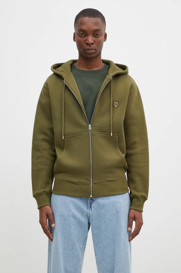 Maison Kitsuné Pamučna dukserica Maison Kitsuné Bold Fox Head Patch za muškarce, boja: zelena, s kapuljačom, bez uzorka, MM00714KM0307